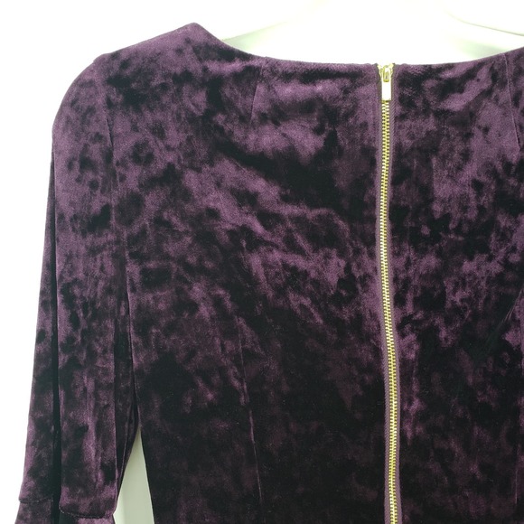 Calvin Klein Crushed Velvet Dress 4 Bell Sleeve Sheath Knee Length Purple NWT - Picture 9 of 10